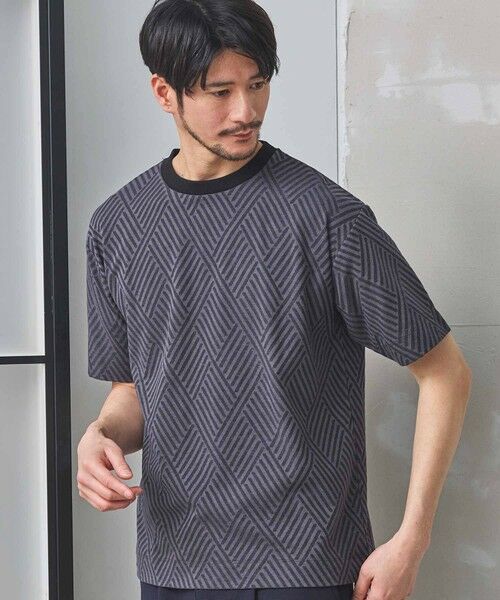 MEN'S BIGI / メンズビギ Tシャツ | 配色ジオメトリックリンク柄スジャガードTシャツ | 詳細9