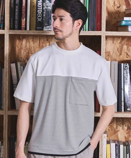MEN'S BIGI / メンズビギ Tシャツ | ボーダー天竺×ストレッチカルゼTシャツ | 詳細1