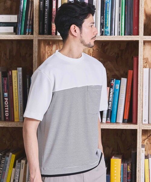 MEN'S BIGI / メンズビギ Tシャツ | ボーダー天竺×ストレッチカルゼTシャツ | 詳細3