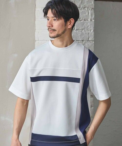 MEN'S BIGI / メンズビギ Tシャツ | ポンチ×梨地Wフェイス切替Tシャツ | 詳細1