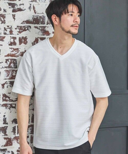 MEN'S BIGI / メンズビギ Tシャツ | タックジャガードVネックTシャツ | 詳細1