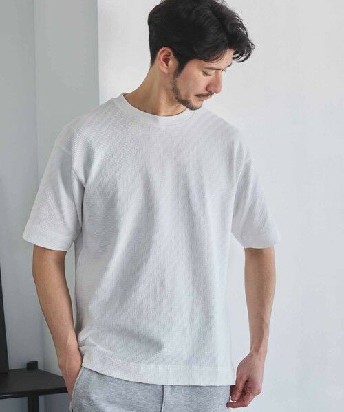 MEN'S BIGI / メンズビギ Tシャツ | シェブロン柄リンクスジャガードTシャツ（ホワイト）