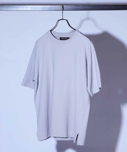 MEN'S BIGI / メンズビギ Tシャツ | シェブロン柄リンクスジャガードTシャツ（ライトグレー）