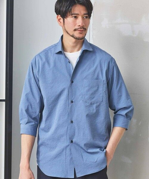 MEN'S BIGI / メンズビギ シャツ・ブラウス | ナチュラルストレッチワッシャー七分袖ワイドカラーシャツ | 詳細1