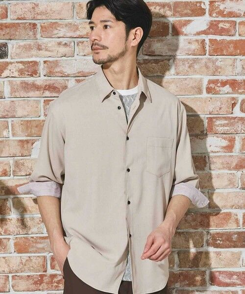 MEN'S BIGI / メンズビギ シャツ・ブラウス | ストレッチカチオン七分袖シャツ（ベージュ）