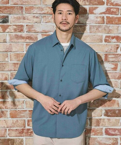 MEN'S BIGI / メンズビギ シャツ・ブラウス | ストレッチカチオン七分袖シャツ（ライトブルー）