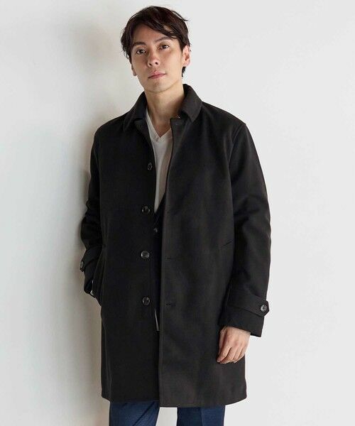 MEN'S BIGI / メンズビギ ステンカラーコート | カットカルゼステンカラーコート（ブラック）
