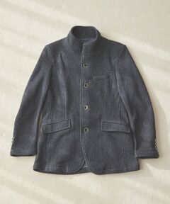 MEN'S BIGI / メンズビギ テーラードジャケット | ヘリンボン柄プリントフリーススタンドジャケット