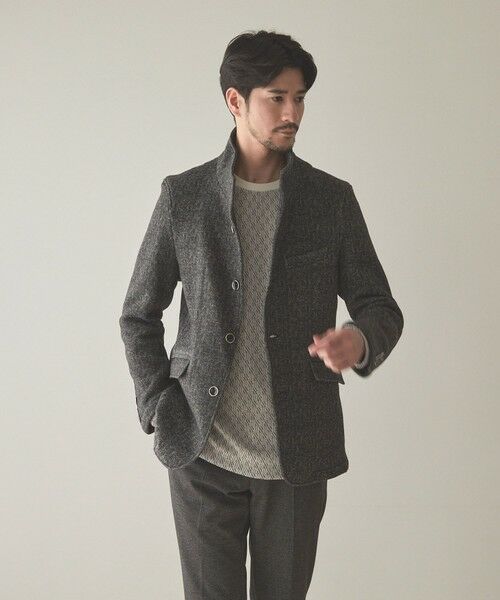 MEN'S BIGI / メンズビギ テーラードジャケット | ヘリンボン柄プリントフリーススタンドジャケット | 詳細2