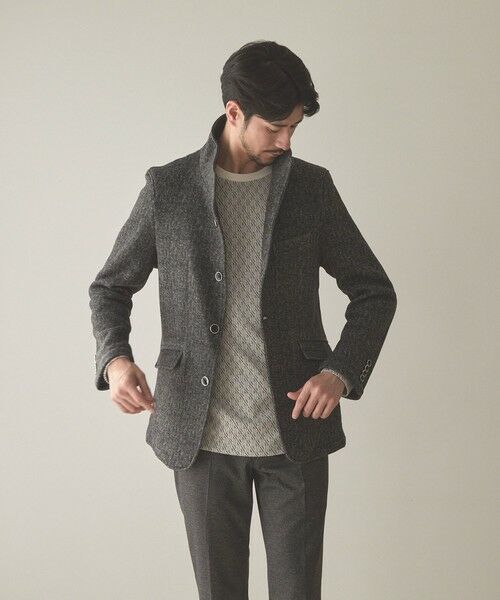 MEN'S BIGI / メンズビギ テーラードジャケット | ヘリンボン柄プリントフリーススタンドジャケット | 詳細3