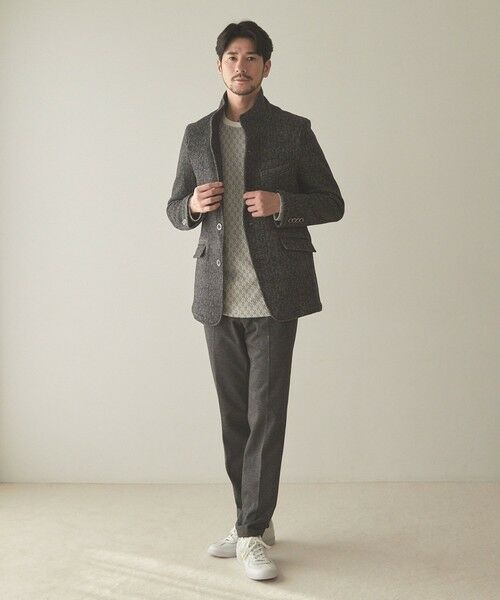 MEN'S BIGI / メンズビギ テーラードジャケット | ヘリンボン柄プリントフリーススタンドジャケット | 詳細4