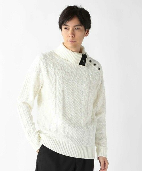 MEN'S BIGI / メンズビギ ニット・セーター | ドクターネックケーブルニット（オフホワイト）