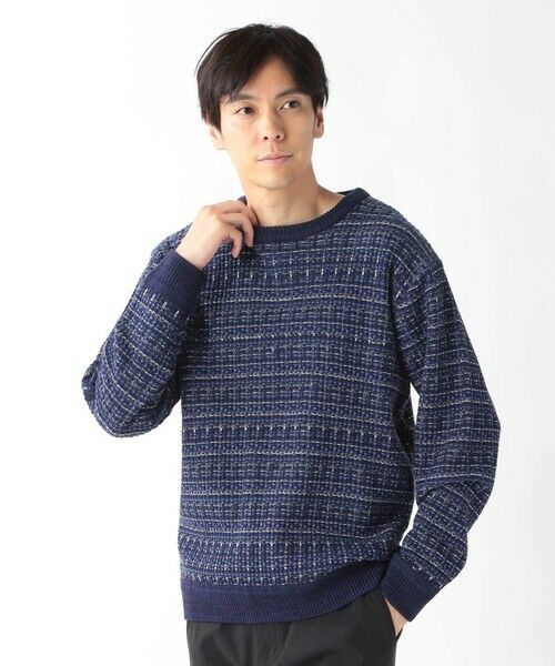 MEN'S BIGI / メンズビギ ニット・セーター | ツイードライクニットリラックスプルオーバー（ネイビー）
