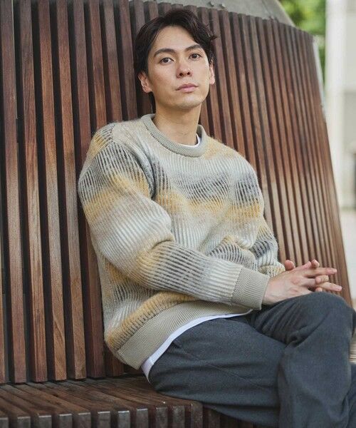 MEN'S BIGI / メンズビギ ニット・セーター | グラデーション ストライプ ボーダー クルーネックニット | 詳細1