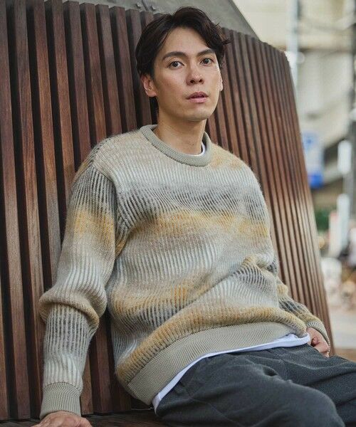 MEN'S BIGI / メンズビギ ニット・セーター | グラデーション ストライプ ボーダー クルーネックニット | 詳細2