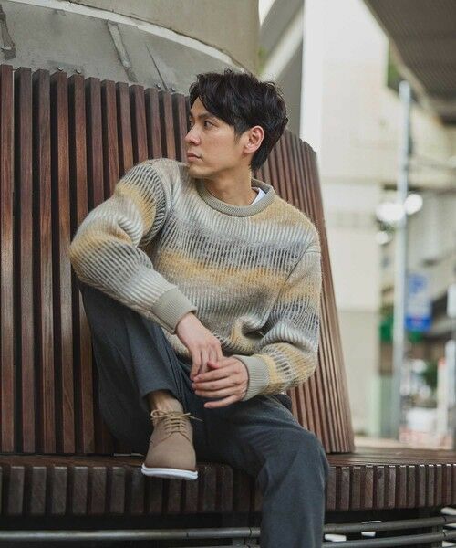 MEN'S BIGI / メンズビギ ニット・セーター | グラデーション ストライプ ボーダー クルーネックニット | 詳細3