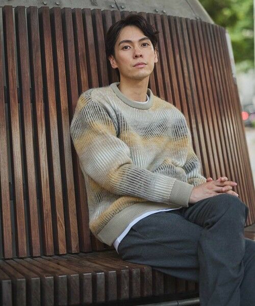 MEN'S BIGI / メンズビギ ニット・セーター | グラデーション ストライプ ボーダー クルーネックニット | 詳細4