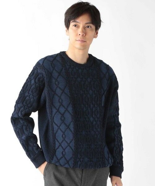 MEN'S BIGI / メンズビギ ニット・セーター | ケーブル編みプルオーバーニット（ネイビー）