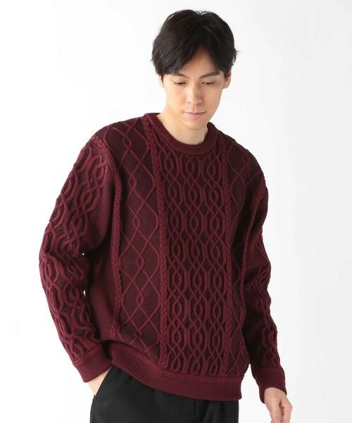 MEN'S BIGI / メンズビギ ニット・セーター | ケーブル編みプルオーバーニット（ボルドー）