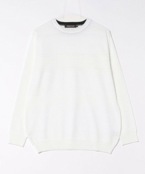 MEN'S BIGI / メンズビギ ニット・セーター | リンクスジャガード 切り替えデザイン　ハイゲージクルーネックニット（オフホワイト）