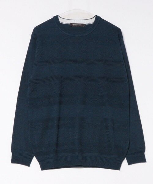 MEN'S BIGI / メンズビギ ニット・セーター | リンクスジャガード 切り替えデザイン　ハイゲージクルーネックニット（ネイビー系）