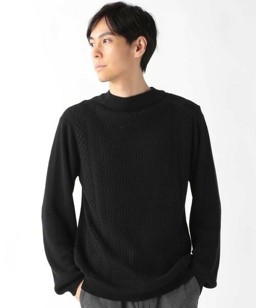 MEN'S BIGI / メンズビギ ニット・セーター | スウィッチデザイン モックネックニット（ブラック）