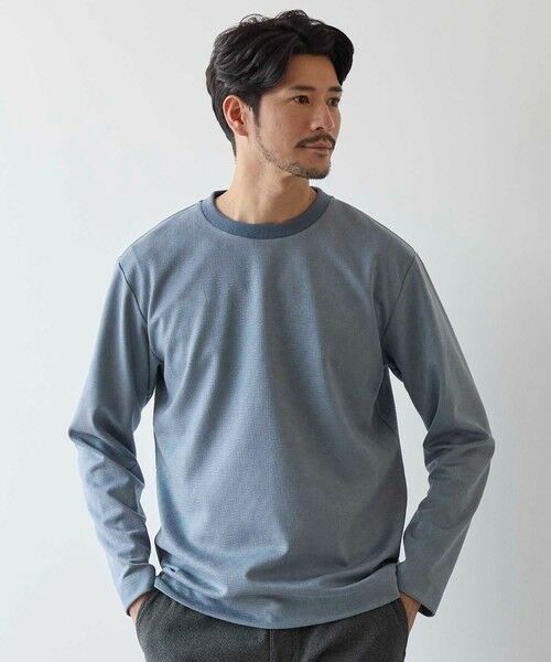 MEN'S BIGI / メンズビギ Tシャツ | フェイクスウェード エンボスプリント ロングスリーブ カットソー（ライトブルー）