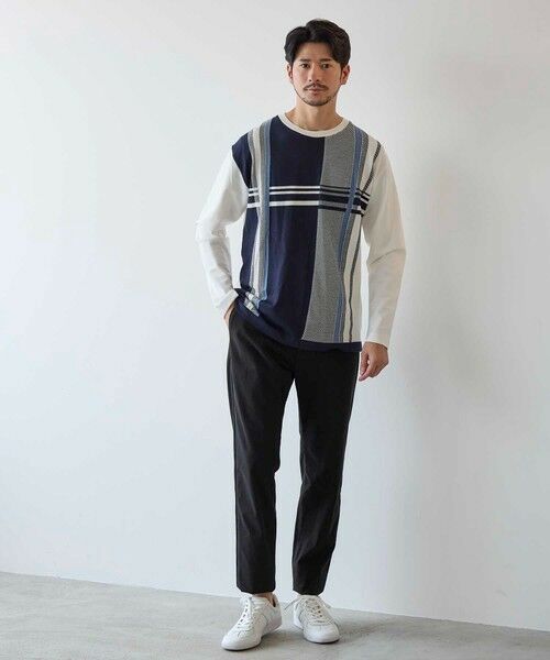 MEN'S BIGI / メンズビギ スウェット | ニット×ポンチ パネル切り替え クルーネックロンT | 詳細4
