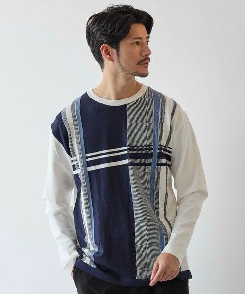 MEN'S BIGI / メンズビギ スウェット | ニット×ポンチ パネル切り替え クルーネックロンT | 詳細5