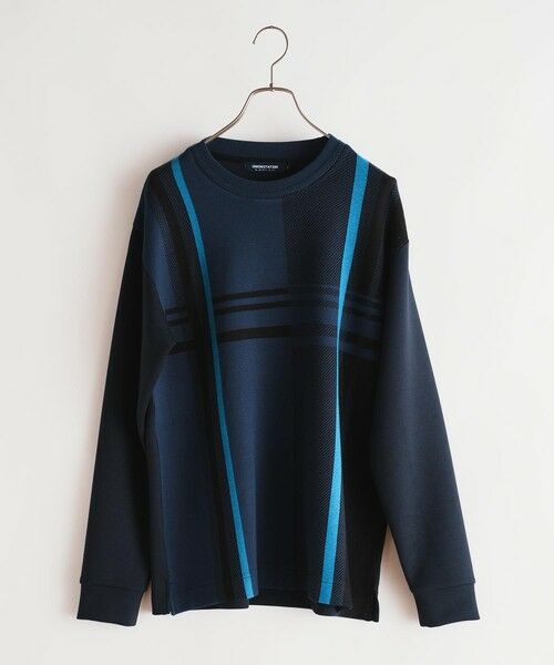 MEN'S BIGI / メンズビギ スウェット | ニット×ポンチ パネル切り替え クルーネックロンT（ネイビー系）