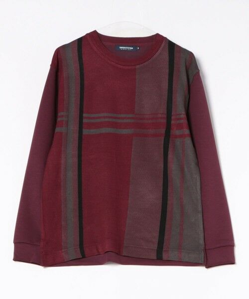 MEN'S BIGI / メンズビギ スウェット | ニット×ポンチ パネル切り替え クルーネックロンT（ボルドー系）