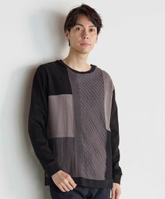MEN'S BIGI / メンズビギ Tシャツ | ニット×ポンチ パネル切り替え ドッキング クルーネックロンT