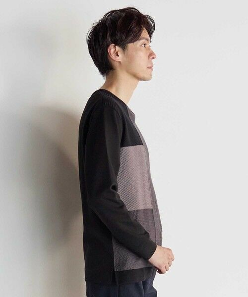MEN'S BIGI / メンズビギ Tシャツ | ニット×ポンチ パネル切り替え ドッキング クルーネックロンT | 詳細2