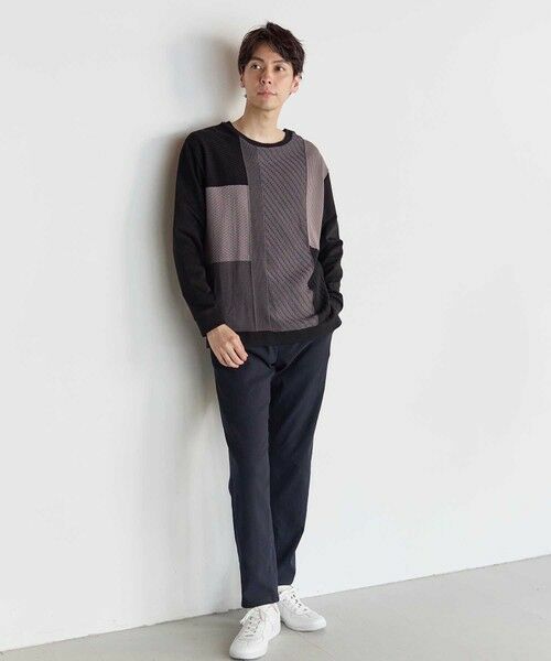 MEN'S BIGI / メンズビギ Tシャツ | ニット×ポンチ パネル切り替え ドッキング クルーネックロンT | 詳細5