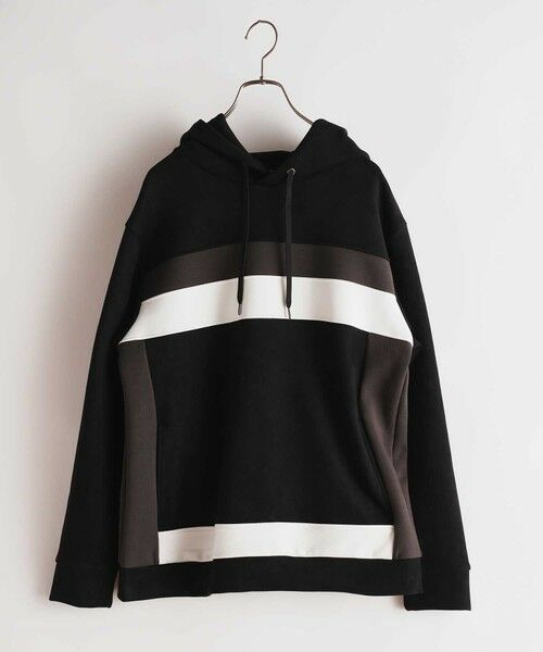 MEN'S BIGI / メンズビギ スウェット | フェイクスエード 切り替え リラックスフィットパーカ（ブラック）