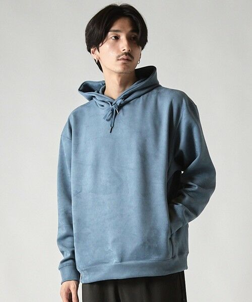MEN'S BIGI / メンズビギ スウェット | ＊WEB限定 フェイクスエード リラックスフィットフーディ（ブルー）