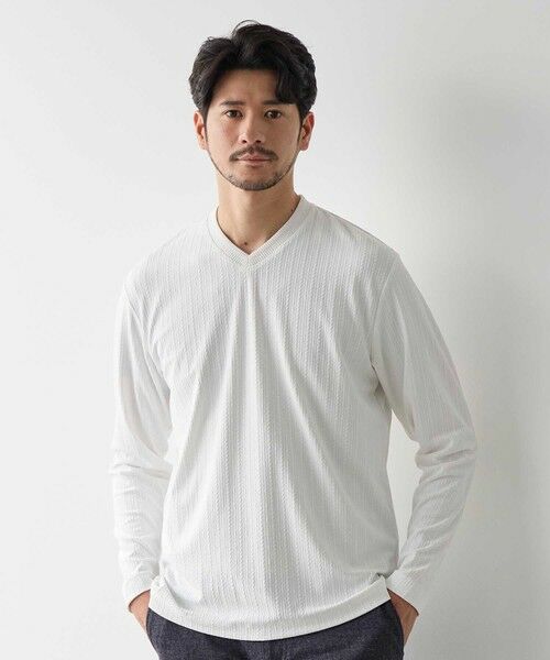 MEN'S BIGI / メンズビギ Tシャツ | リンクスジャガード　リブニットソーTシャツ（ホワイト）