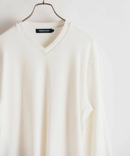 MEN'S BIGI / メンズビギ Tシャツ | ジオメトリックジャガードVネックロンT | 詳細1