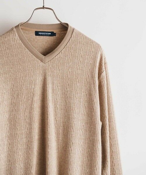 MEN'S BIGI / メンズビギ Tシャツ | ジオメトリックジャガードVネックロンT | 詳細4