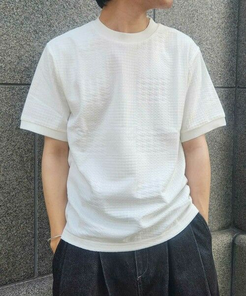 MEN'S BIGI / メンズビギ Tシャツ | リンクスジャガードグレンチェック柄T（ホワイト）