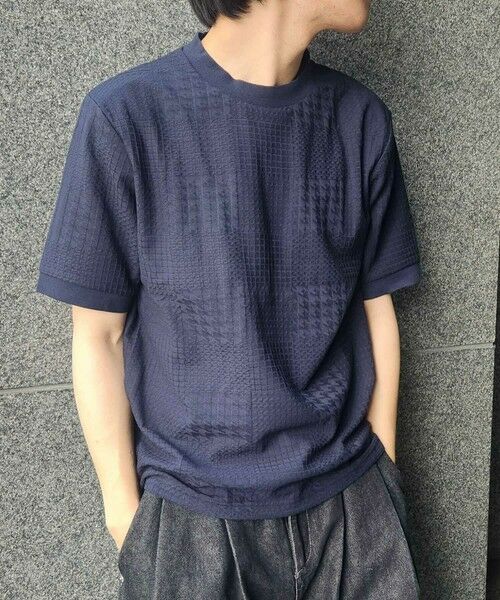 MEN'S BIGI / メンズビギ Tシャツ | リンクスジャガードグレンチェック柄T（ネイビー）