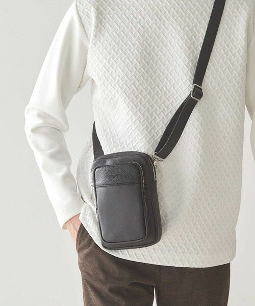 MEN'S BIGI / メンズビギ ショルダーバッグ | メタルZIP仕様 サフィアーノフェイクレザー 縦型 ミニショルダーバッグ | 詳細3