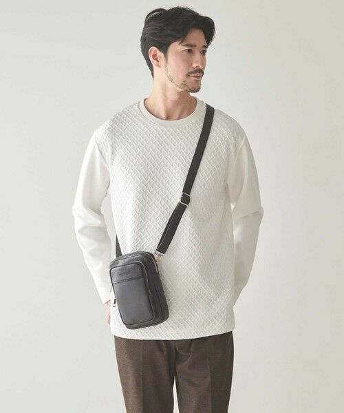 MEN'S BIGI / メンズビギ ショルダーバッグ | メタルZIP仕様 サフィアーノフェイクレザー 縦型 ミニショルダーバッグ | 詳細4