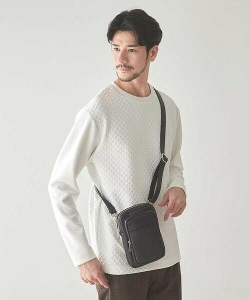 MEN'S BIGI / メンズビギ ショルダーバッグ | メタルZIP仕様 サフィアーノフェイクレザー 縦型 ミニショルダーバッグ | 詳細5