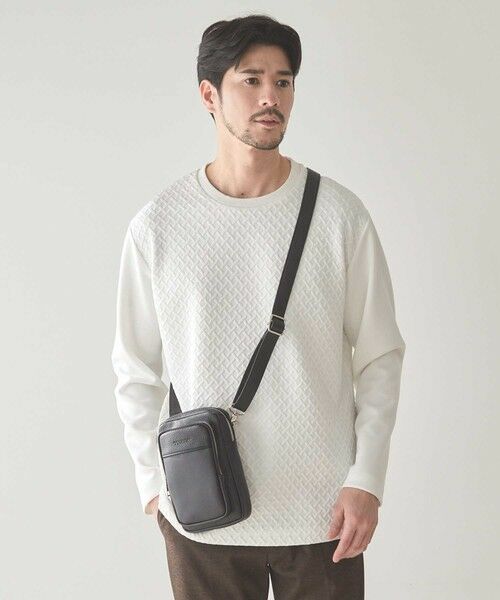 MEN'S BIGI / メンズビギ ショルダーバッグ | メタルZIP仕様 サフィアーノフェイクレザー 縦型 ミニショルダーバッグ | 詳細6