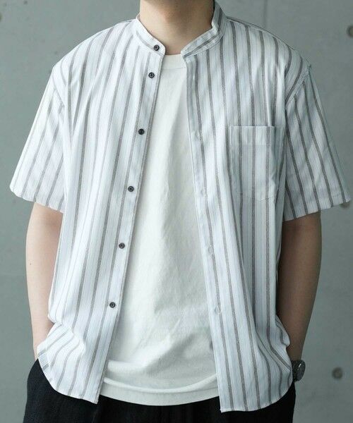 MEN'S BIGI / メンズビギ シャツ・ブラウス | ドビージャガードバンドカラー半袖シャツ(ホワイト系)
