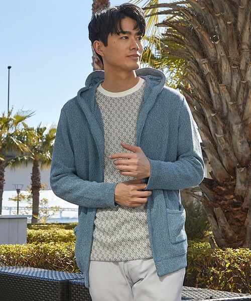 MEN'S BIGI / メンズビギ ニット・セーター | ウォッシャブルボタンレスパーカーカーディガン（ブルー系）