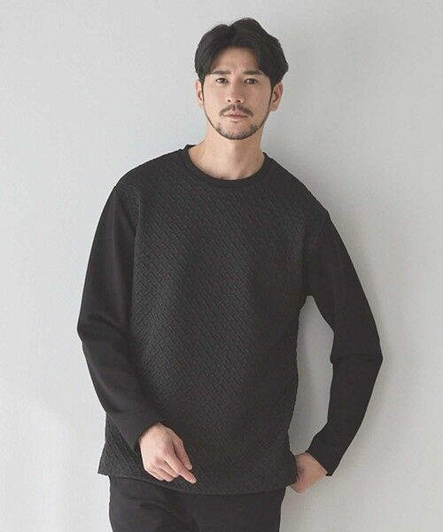 MEN'S BIGI / メンズビギ スウェット | ジャガード×ダンボールバスケットスウェット（ブラック）