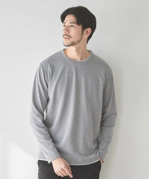 MEN'S BIGI / メンズビギ スウェット | ウェーブジャガード柄フェイクレイヤードクルーTee | 詳細1