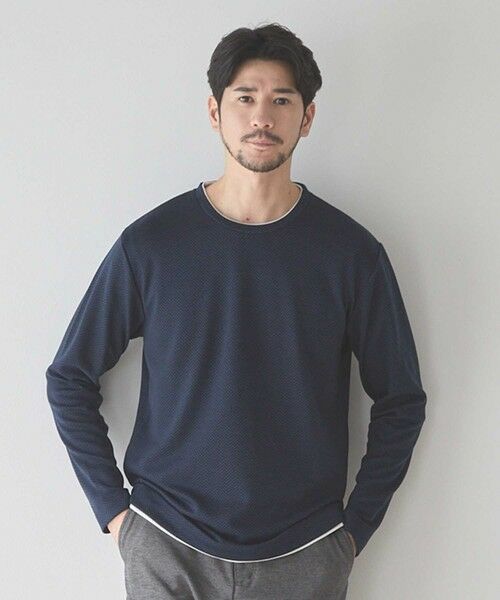 MEN'S BIGI / メンズビギ スウェット | ウェーブジャガード柄フェイクレイヤードクルーTee | 詳細4